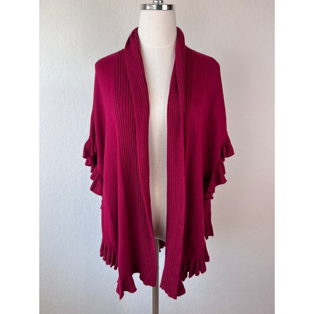 Joseph A Open Front Ruffle Cardigan Sweater Red size Medium Dolly Coquette